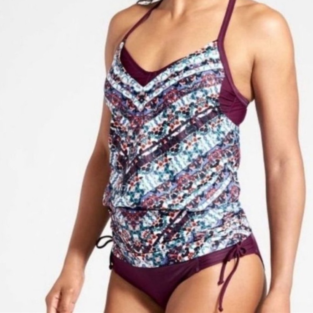 ATHLETA Marrakech Side Scrunch Tankini bikini swim top